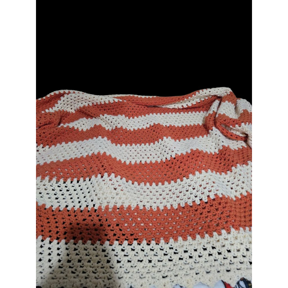 Unbranded Terracotta Cream Crochet Throw Blanket One Size 80x80